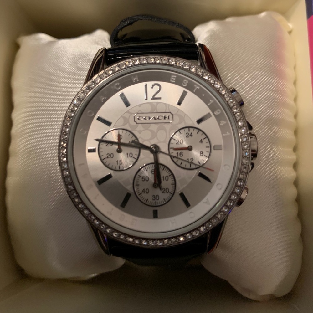 Coach Black Patent Leather with Silver Watch